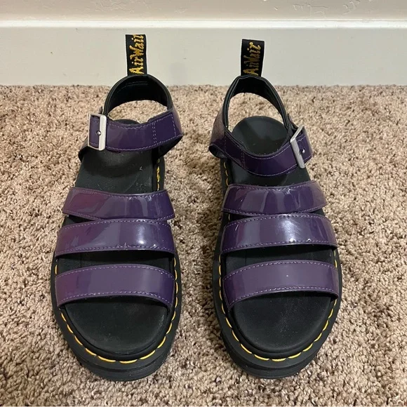 Dr. Doc Martens Blaire Women's Leather Strap Sandals Purple Patent Leather Sz 8 - Picture 1 of 7